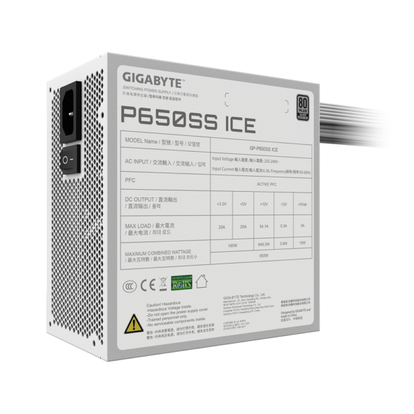 Fuente Gamer 650W Gigabyte 80 Plus Silver ATX 3.0 White - Imagen 4