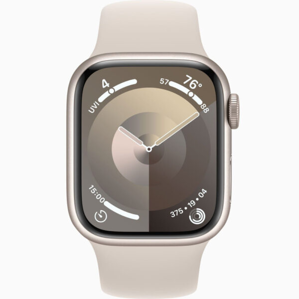 Apple Watch Series 9 GPS 45mm Starlight Aluminium Case with Starlight Sport Band S M MR963 in Qatar 1000x1000 1